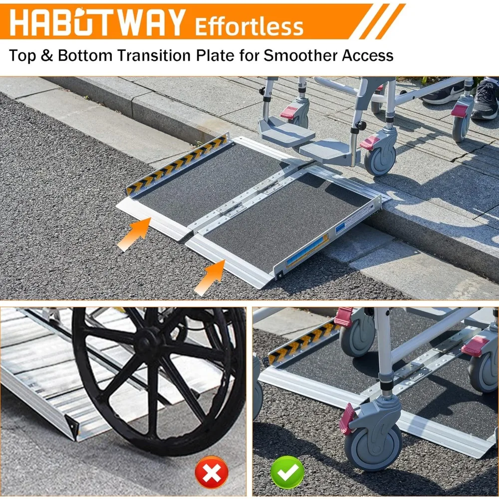 6ft Wheelchair Ramp, Portable Wheelchair Ramps for Home Steps, Double Non-Skid Ramps Hold Up to 800Lbs, Threshold Ramp for Home