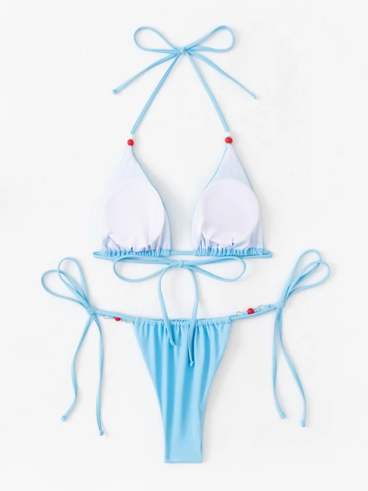 Sexy Bikini Set Bandage Swimwear Women Bathing Suit Beading Cinjunto De Dos Piezas Mujer Low Rise Swimsuit Biquine Brasileiro