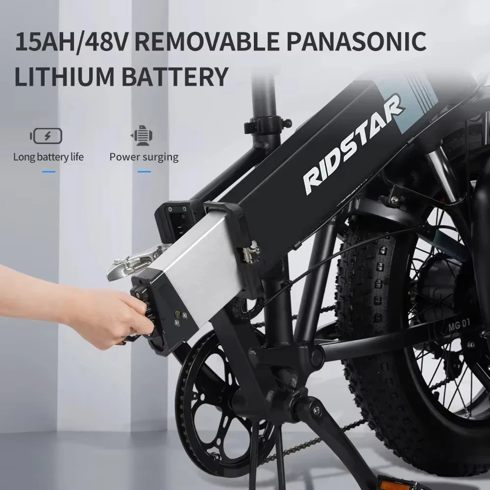 Bicicleta Eléctrica Ridstar H20, Motor de 1000W, Batería de 48V 15Ah, 90N.M, Bicicleta Eléctrica Plegable para Adultos, 45km/h, Bicicleta Eléctrica de Montaña