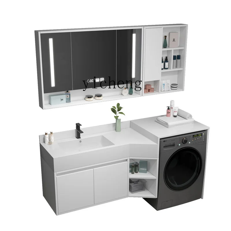 XL Washing Machine All-in-One Cabinet Balcony Bevel Partner Solid Wood Stone Plate Washstand Combination