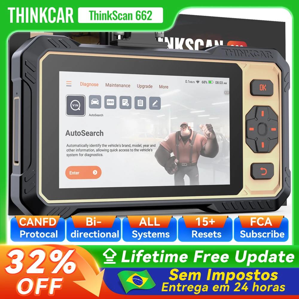 Thinkcar thinkcan 662 ferramenta de verificação bidirecional canfd obd2 scanner ferramenta de diagnóstico do carro leitor de código automotivo 12 redefinir vida livre