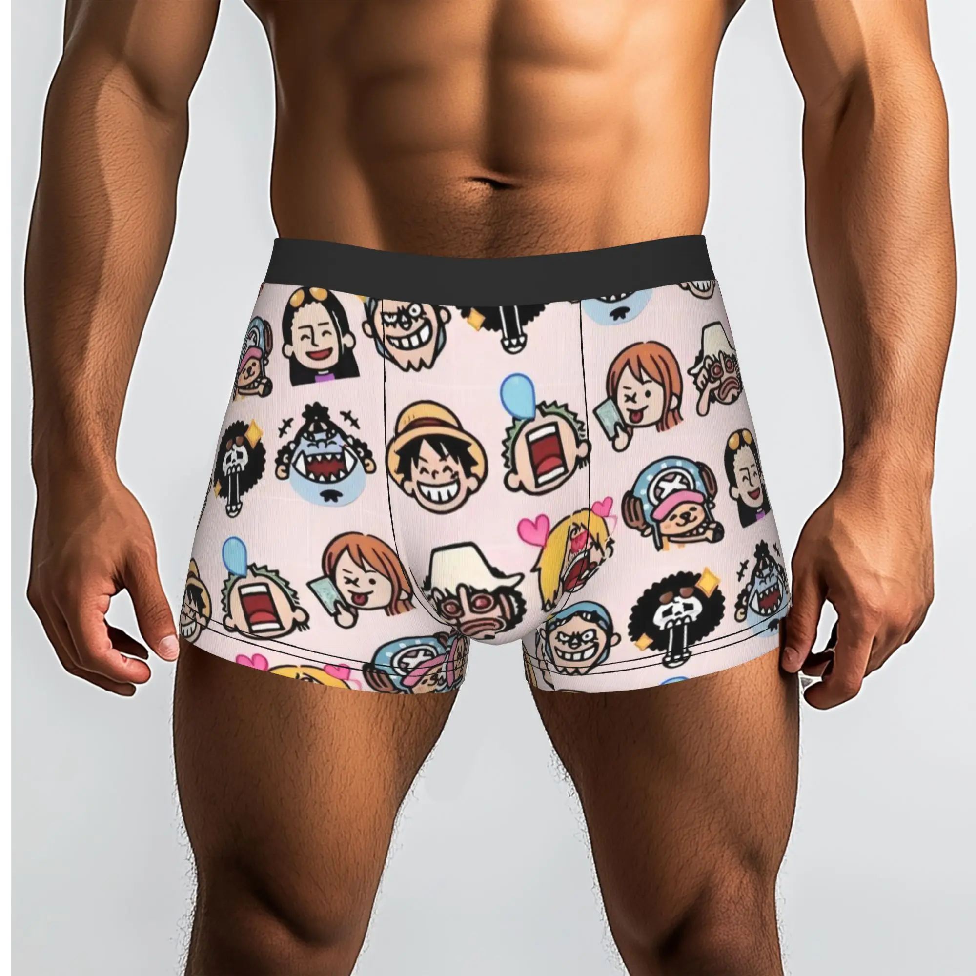 

Трусы-боксеры с принтом Straw Hat Pirates Emojis One Piece, дышащие, мужские, с принтом, шорты-боксеры