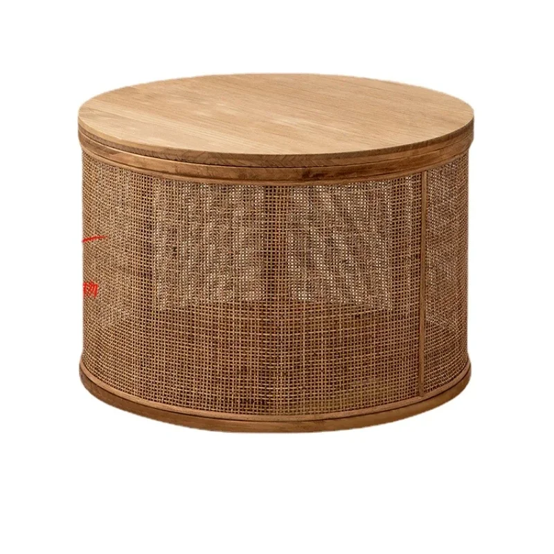 

Japanese Round Coffee Table Living Room Rattan Woven Side Table Clamshell Storage Room Desks Multi-functional Home Furniture