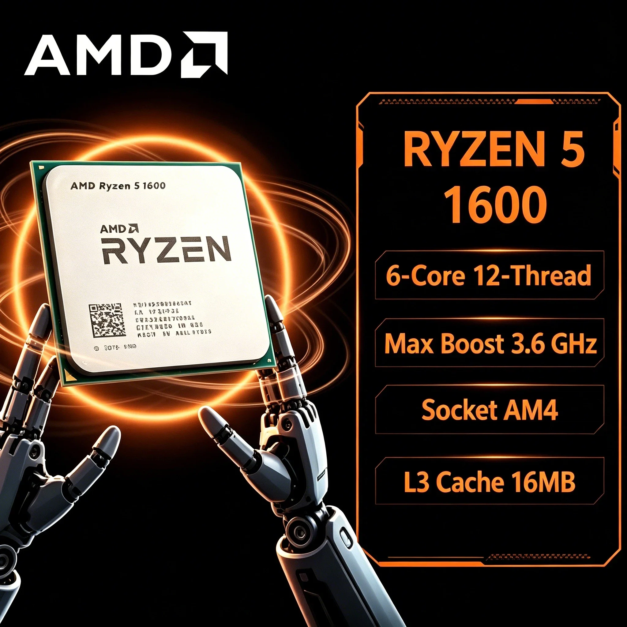 

AMD Ryzen 5 1600 Desktop Gaming CPU 3.2GHz 6C 12T 65W Socket AM4 Processor Without Package R5 1600 2026 Edition Fast Pro