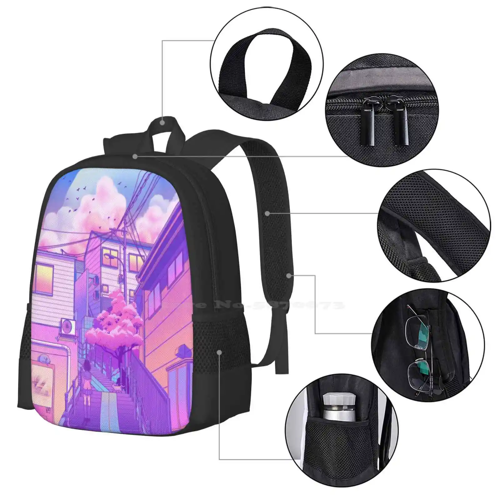 Tokyo City Pop Hot Sale Schoolbag Backpack Fashion Bags Tokyo Anime Manga Japan Aesthetic Mood Light Star Sunset Lofi Vibe 80S