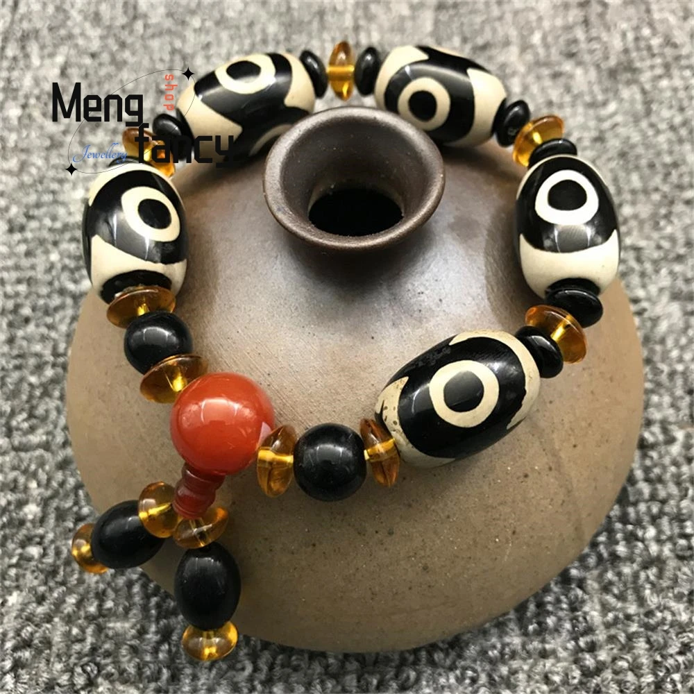 Pulsera Dzi de ágata de tres ojos para hombre y mujer, joyería fina de Jade Natural, amuleto de lujo a la moda, mascarillas de recuerdo, regalos de vacaciones