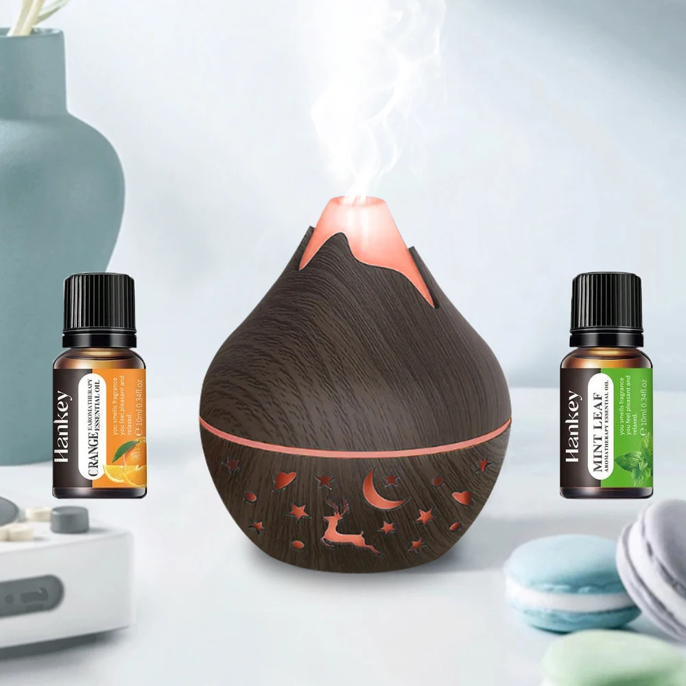 

USB мини-увлажнитель с древесным зерном, аромадиффузор, 7 светодиодных цветных увлажнителей, ультразвуковой увлажнитель воздуха, включает два бутылки