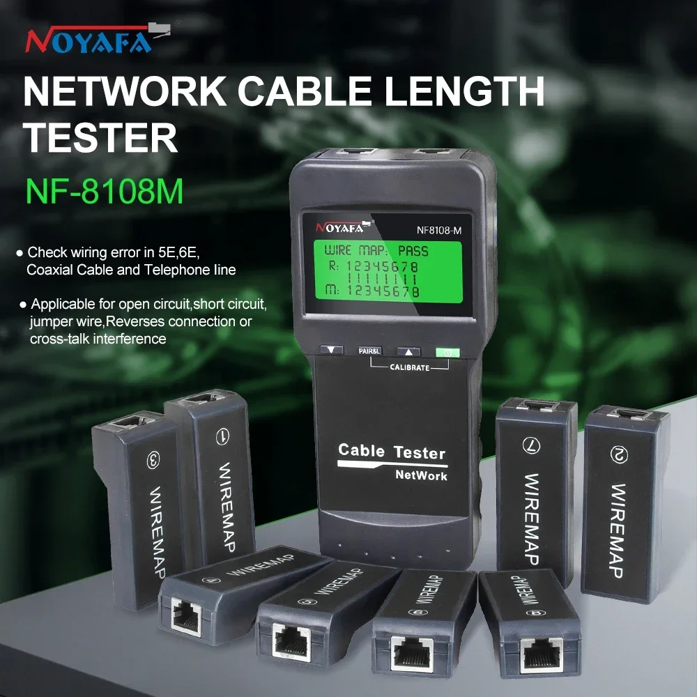 NOYAFA Network Cable Tester Cable Tracker with 8 Remote Measure Length Tester Network Tools for STP/UTP Twin Twisted Cables