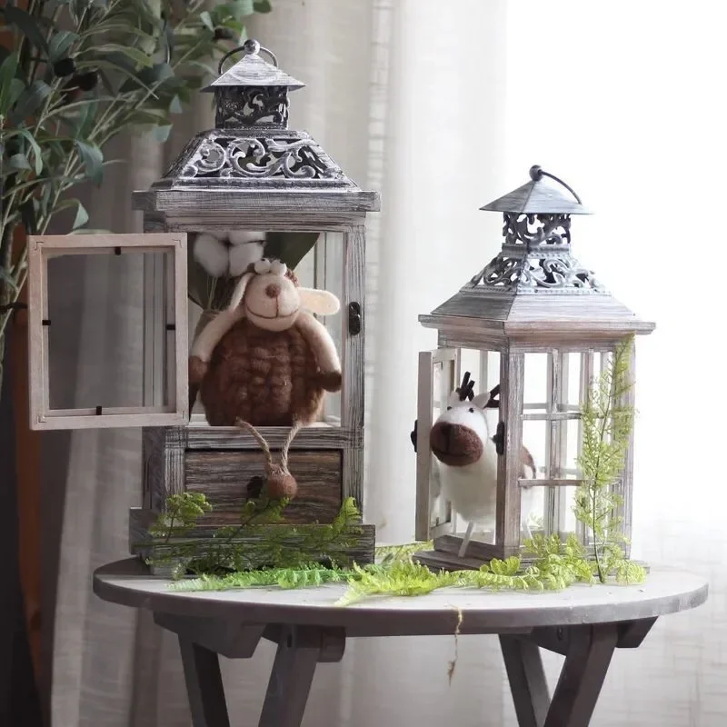 Retro old glass wind lamp candlestick ornament indoor window outdoor garden decoration