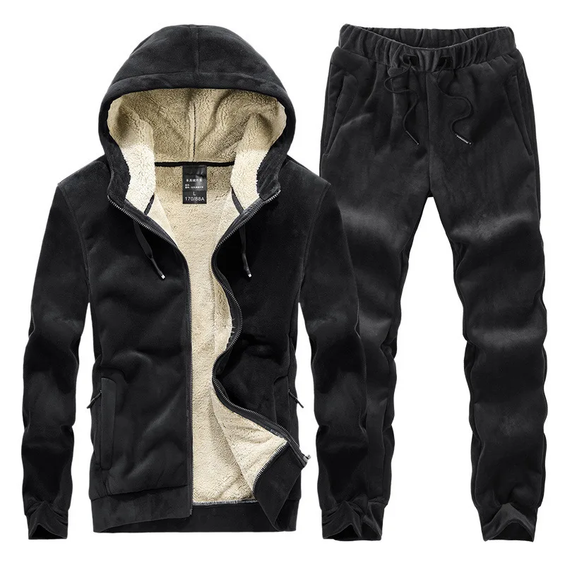 Winter Silver Fox Fleece Suit Men's Hooded Fleece Sweater Fleece Suit Fashion Trend Casual Clothing Men's