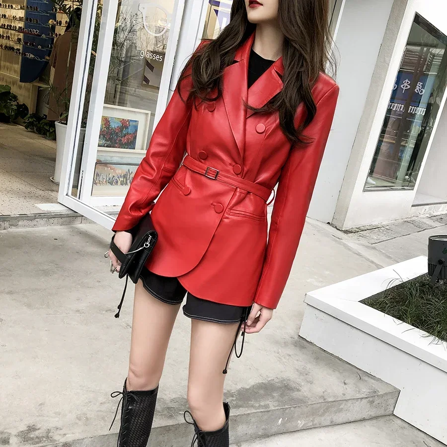 Echtes Leder Jacke Frauen Neue Frühling Herbst Schlanke Echte Schaffell Jacken Frauen Elegante Leder Mantel Street Casaco Feminino