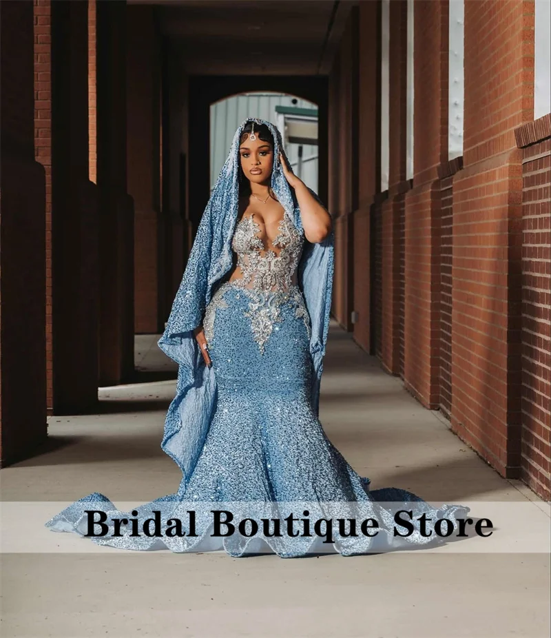 Nuovo arrivo 2025 abiti da ballo blu per ragazze nere con mantello perline diamanti gemme paillettes abito da festa di compleanno personalizzato