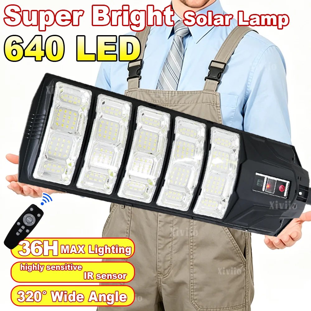 640LED Outdoor Solar Lamp Ultra Powerful Horticultural Decorative Solar Light 320° Wide Range Lighting IR Sensor Backyard Garden