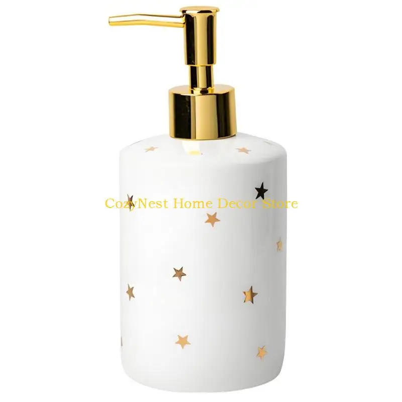 92MF Reusable Soap Bottle with Press Pump for Bath Sink and Guest Bath, Countertop Ceramic Lotion Dispenser for Powder Room and