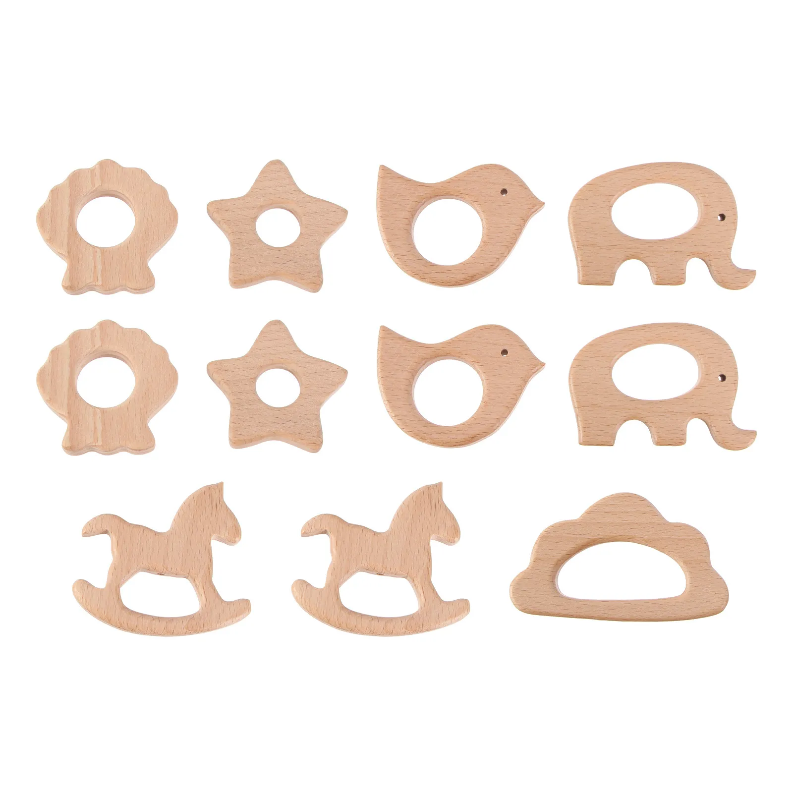 Lot de 11 hochets de dentition en bois pour bébé, formes d'animaux de dessin animé, apaisants pour la mastication et la dentition, jouets à mâcher pour nourrissons