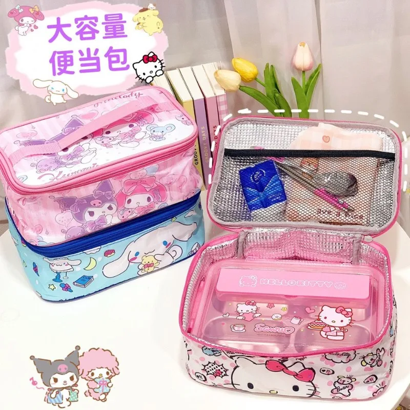 

Sanrio Hello Kitty Melody Lunch Bag Thickened Refrigerated Lunch Box Portable Zipper Warm Bag Travel Picnic Storage Container