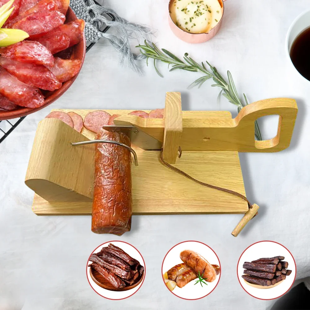 

Stainless Steel&Wood Slicer Tool, Manual Slicer With Handle, Sausage Slicer For Restaurants, Milk Tea Stores, Canteens