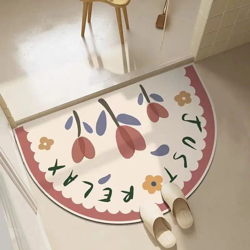 Cartoon Bathroom Foot Mat Imitation Cashmere Bathroom Floor Mat Thickened Half Round Bathroom Anti Slip Mat Cute Plush Door Mat