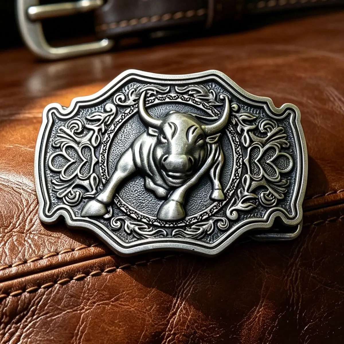 Longhorn Bull Belt Buckle - Retro Western Cowboy Style Embossed Belt Buckle for Men