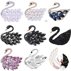 Rhinestone Swan Brooches for Women Unisex Pearl Animal Pins Office Party Friend Gifts Jewelry Accessories