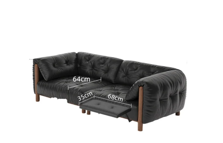 Retro black sofa living room designer first-layer leather furniture