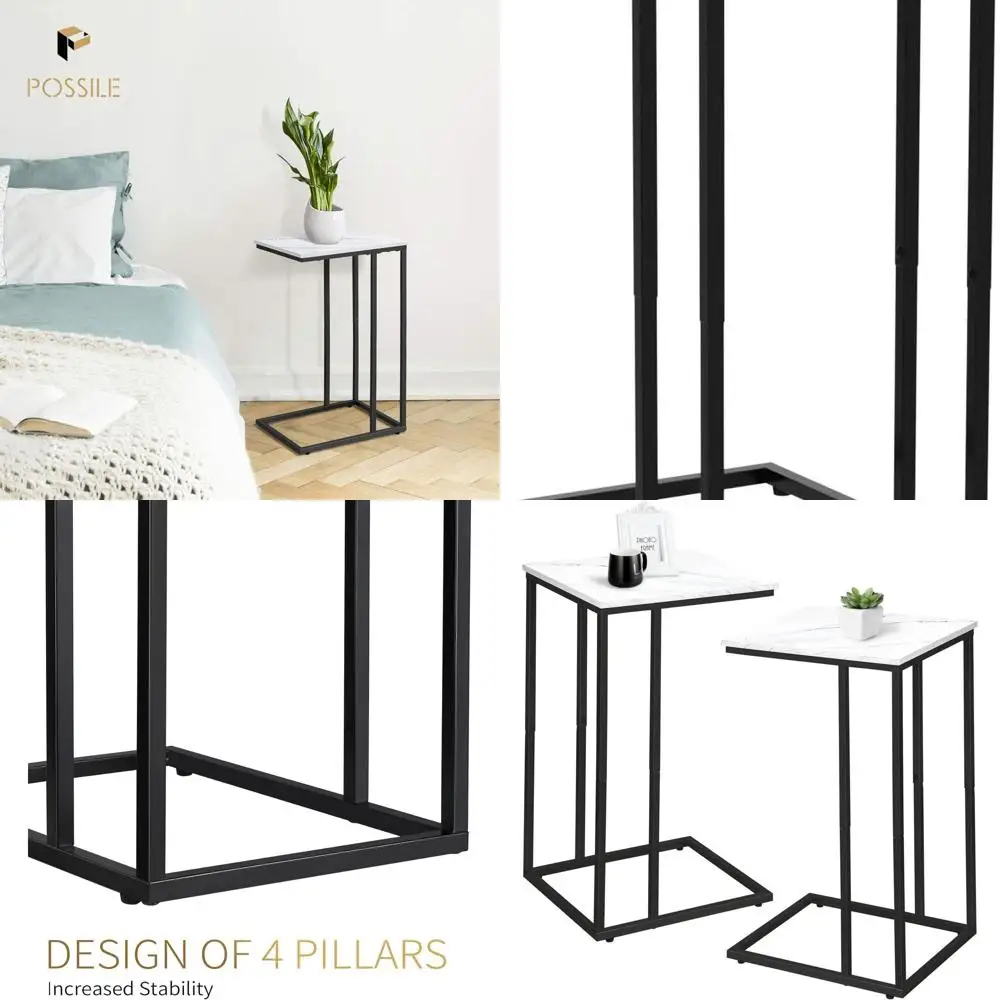 

Пара C-образных мраморных приставных столиков — диван-стол под диваном для гостиных, спален, компактных помещений — белые и черные варианты