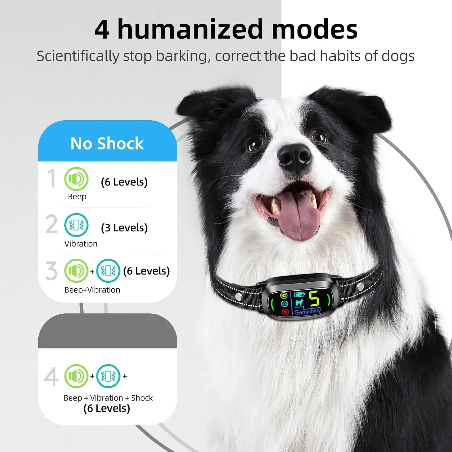 Dog Anti-barking Collar,rechargeable Smart Collar with Adjustable Sensitivity Buzz Vibration,for Large,medium,small Dogs (Black)