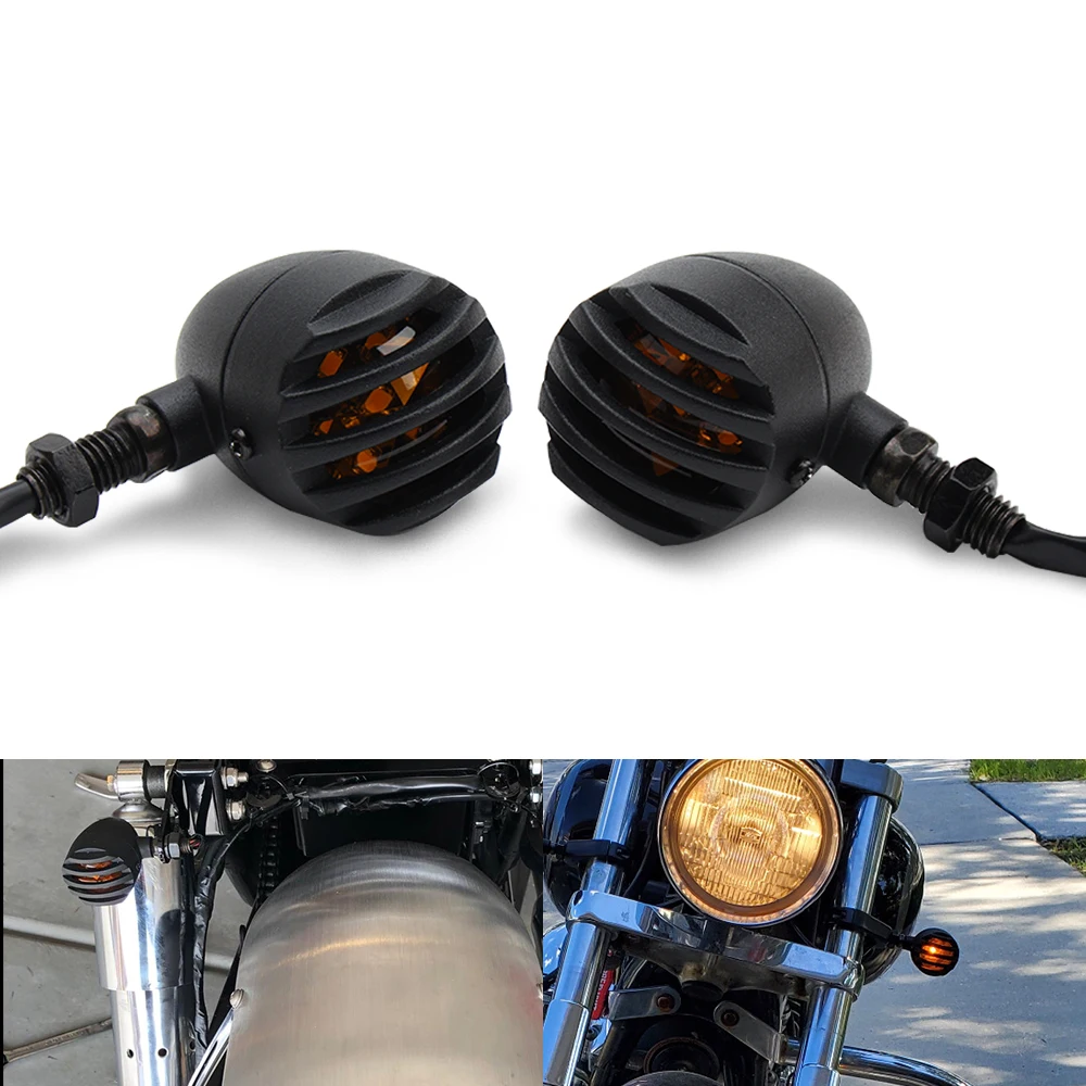 

2Pcs Motorcycle Turn Signal Indicator Blinker Light Vintage Universal Motorbike 12V LED Retro Metal Flashing Mini Lamp