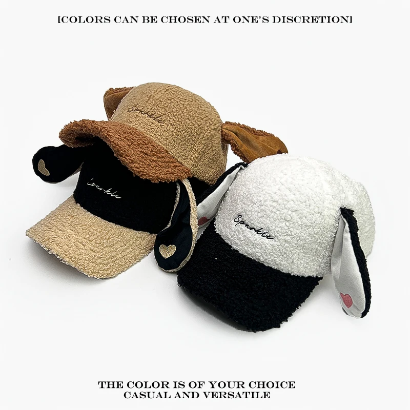 ظلة اللون كتلة الدافئة بلغت ذروتها قبعات تنوعا موضة لطيف جديد إمرأة الحب آذان أرنب رسالة التطريز منقوشة قبعات البيسبول #2