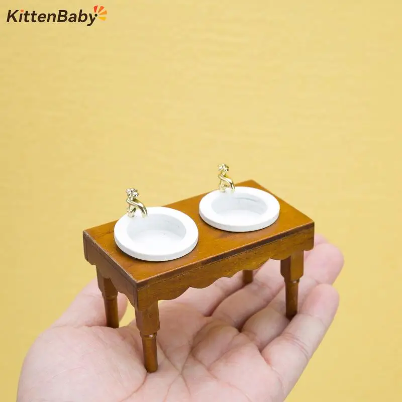 1:12 Dollhouse Miniature Accessories Mini Furniture Double Basin Sink Dollhouse Miniature For Doll House Decoration