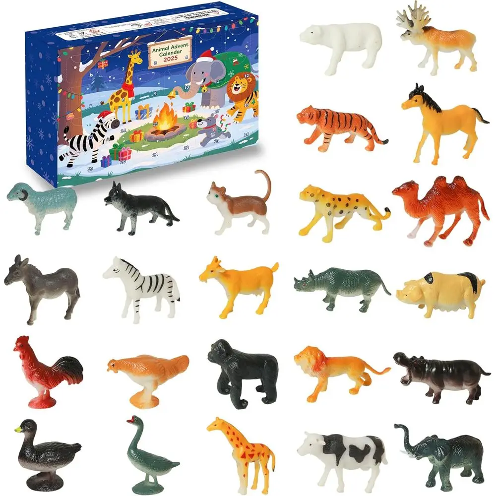 

Адвент-календарь сельскохозяйственных животных на 2025 год для мальчиков с 24 шт. Реалистичные фигурки диких зоопарков, игрушки на Рождество, календарь обратного отсчета