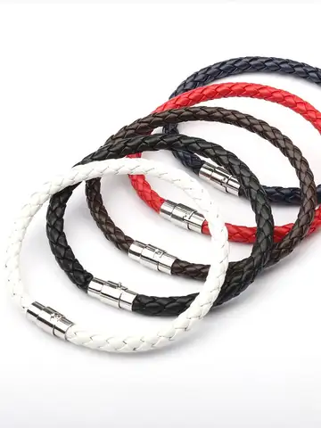 Simple Design Men's Leather Bracelet Multicolor Stainless Steel Button Bangle Women Men Wristbands Valentine's Day Jewelry Gift