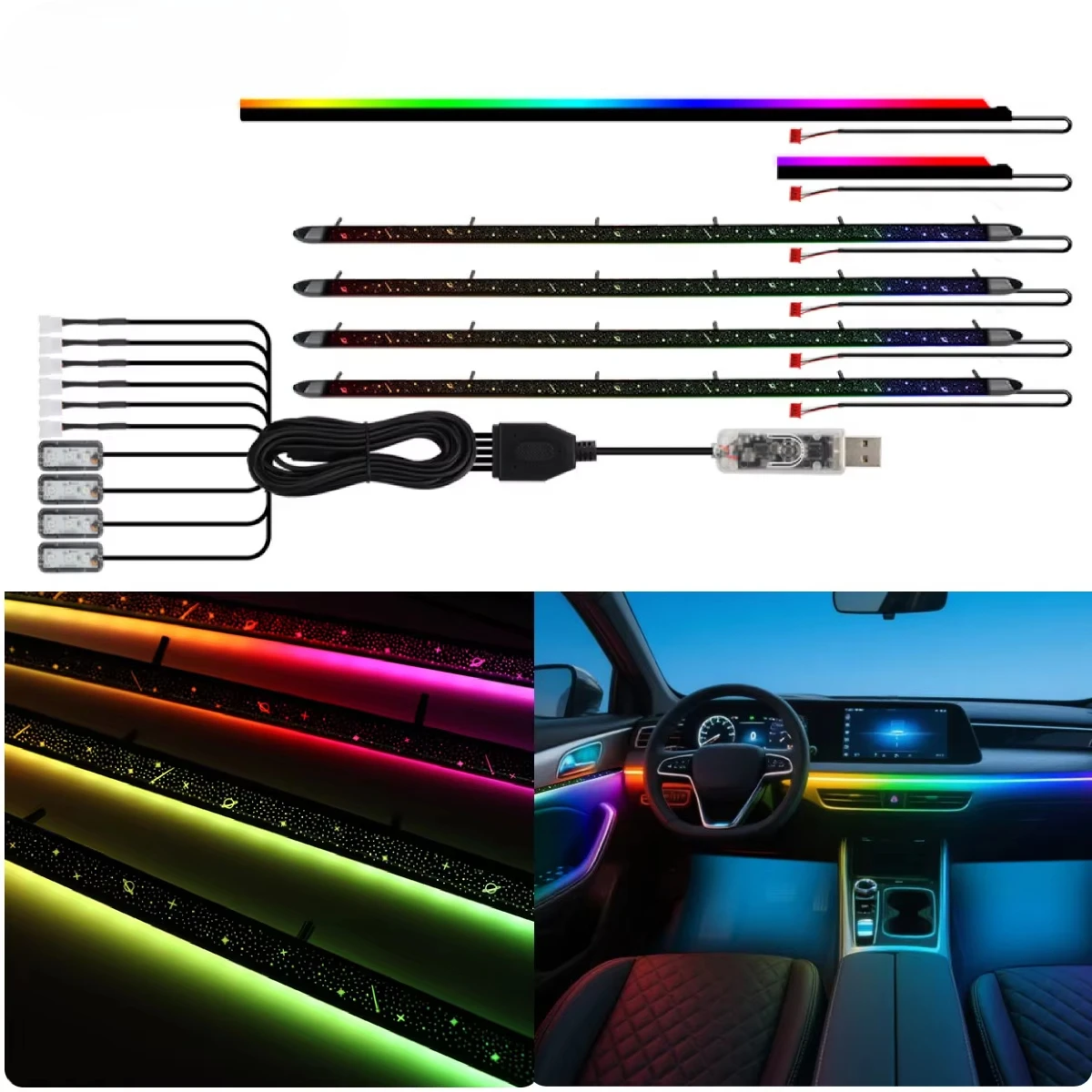 LED Car Interior Ambient Light Strip Universal Fit 12V 256colors High Quality Easy Installation Decoration Footwell Lights