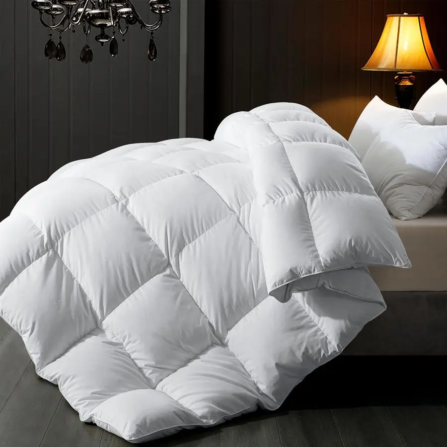

Feather Comforter Queen Size, Filled with Feather and Downfiber, All Season White Luxury Hotel Fluffy Bed Comforter, Ultra Soft