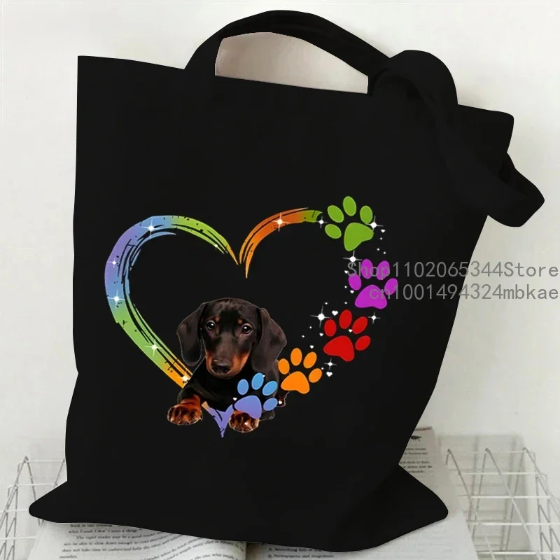 Borsa tote in tela con motivo a forma di zampa di cane, cuore colorato, moda donna, borse per la spesa Y2K, borsa a tracolla per studenti, amanti