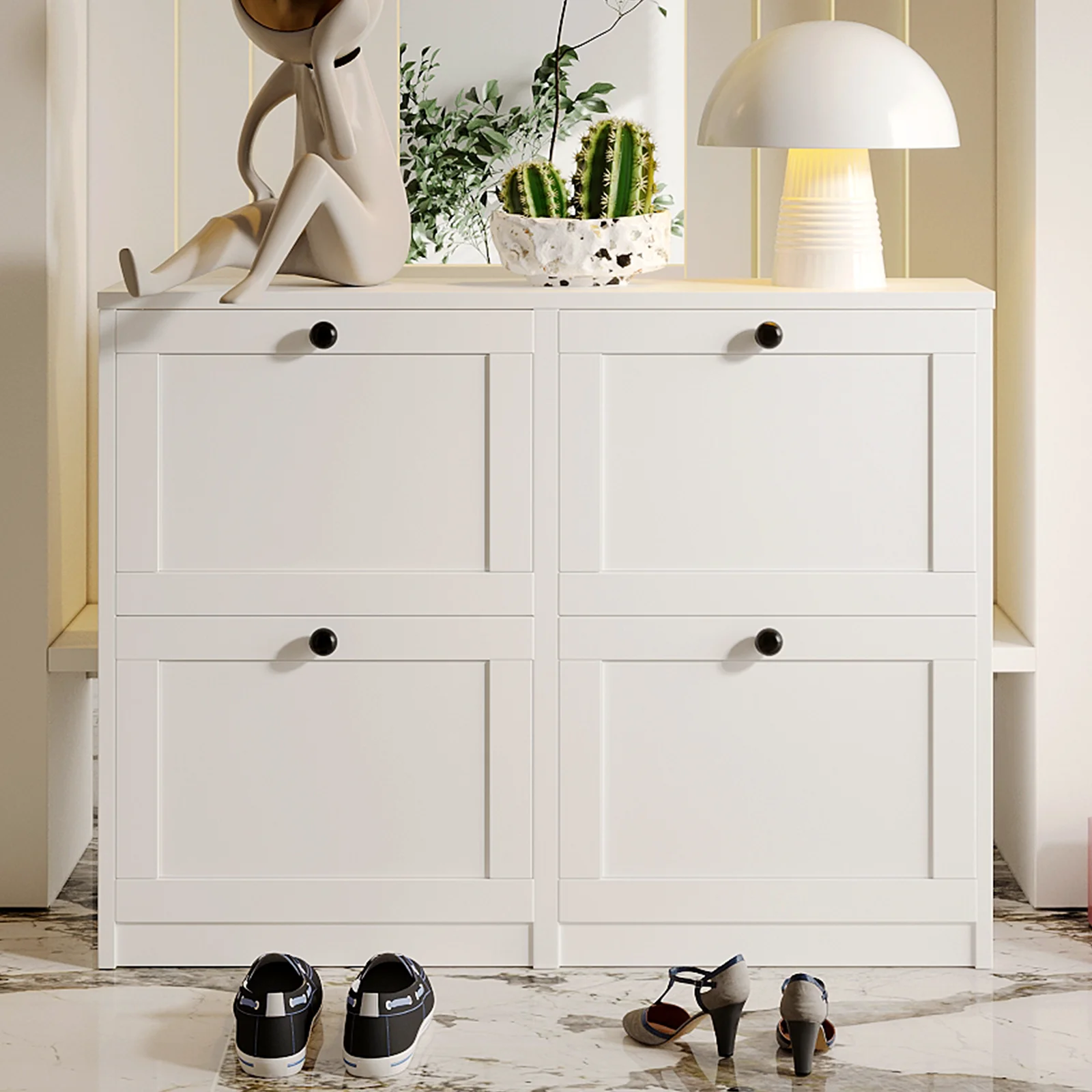 Shoe Cabinet with Flip Drawers, Freestanding Shoe Storage Cabinet with Adjustable Shelf & Anti-Tipping Device