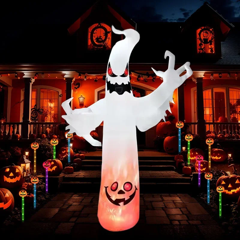 2.4 متر/8FT ألعاب قابلة للنفخ هالوين الديكور لهب الأبيض شبح الشمسية مصباح ليد حتى الحديقة نفخ نموذج الزينة الخارجية #3