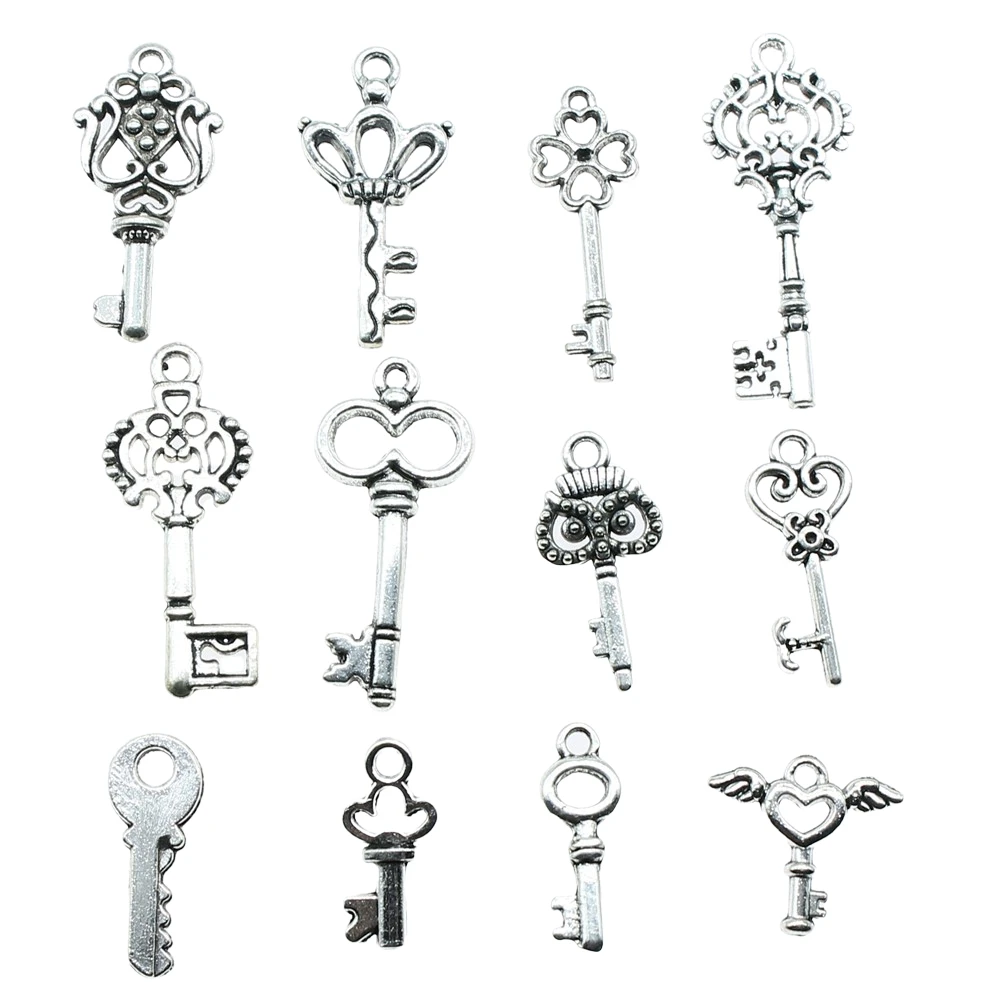 20pcs Key Charms Pendant Antique Silver Color Vintage Key Charm Pendants Jewelry Accessories DIY Retro Key Charms