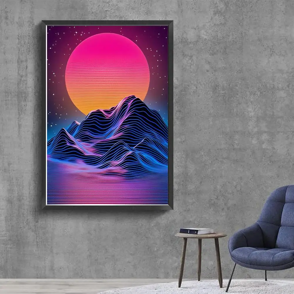 Neon Retrowave Synthwave Whitepaper Poster Fancy Wall Sticker for Living Room Bar Decoration Decor Art Wall Stickers