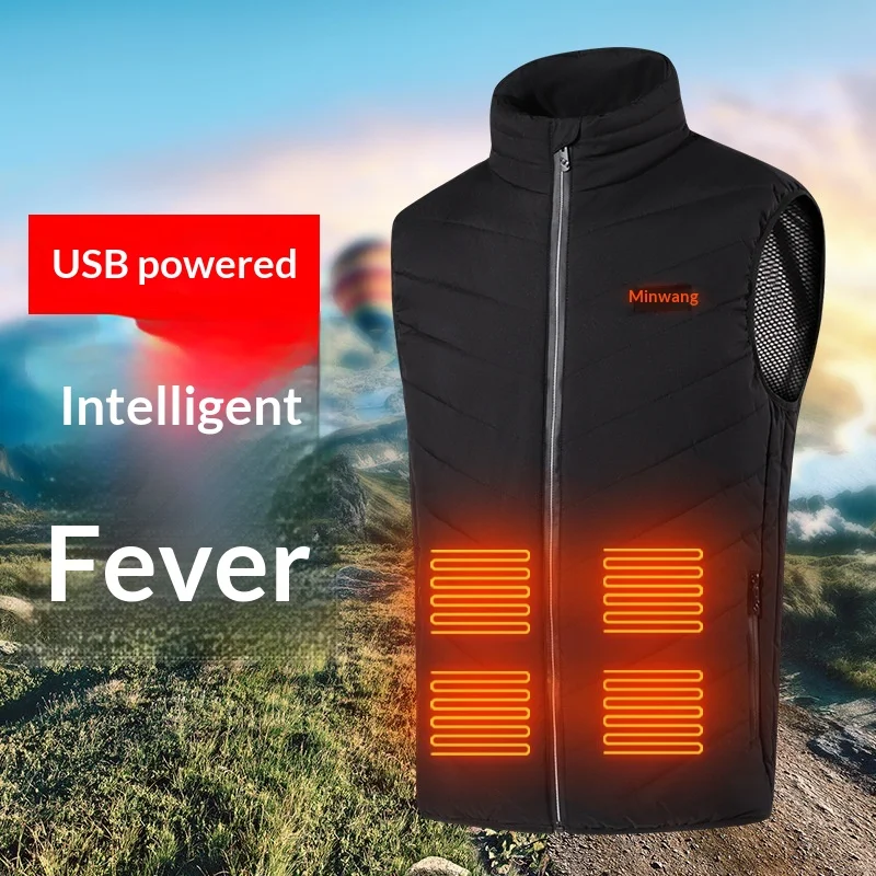 Mens Womens USB Electric Heated Gilet Winter Zip Up Stand Collar Sleeveless Vest Loose Fit Thermal Warm Casual Outdoor Sport Hea