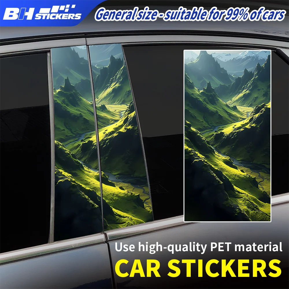 

Waterproof Green Mountain B-Pillar Stickers UV Resistant Vinyl Car Decals Scratch Covering Auto Body Decoration Universal 2PCS