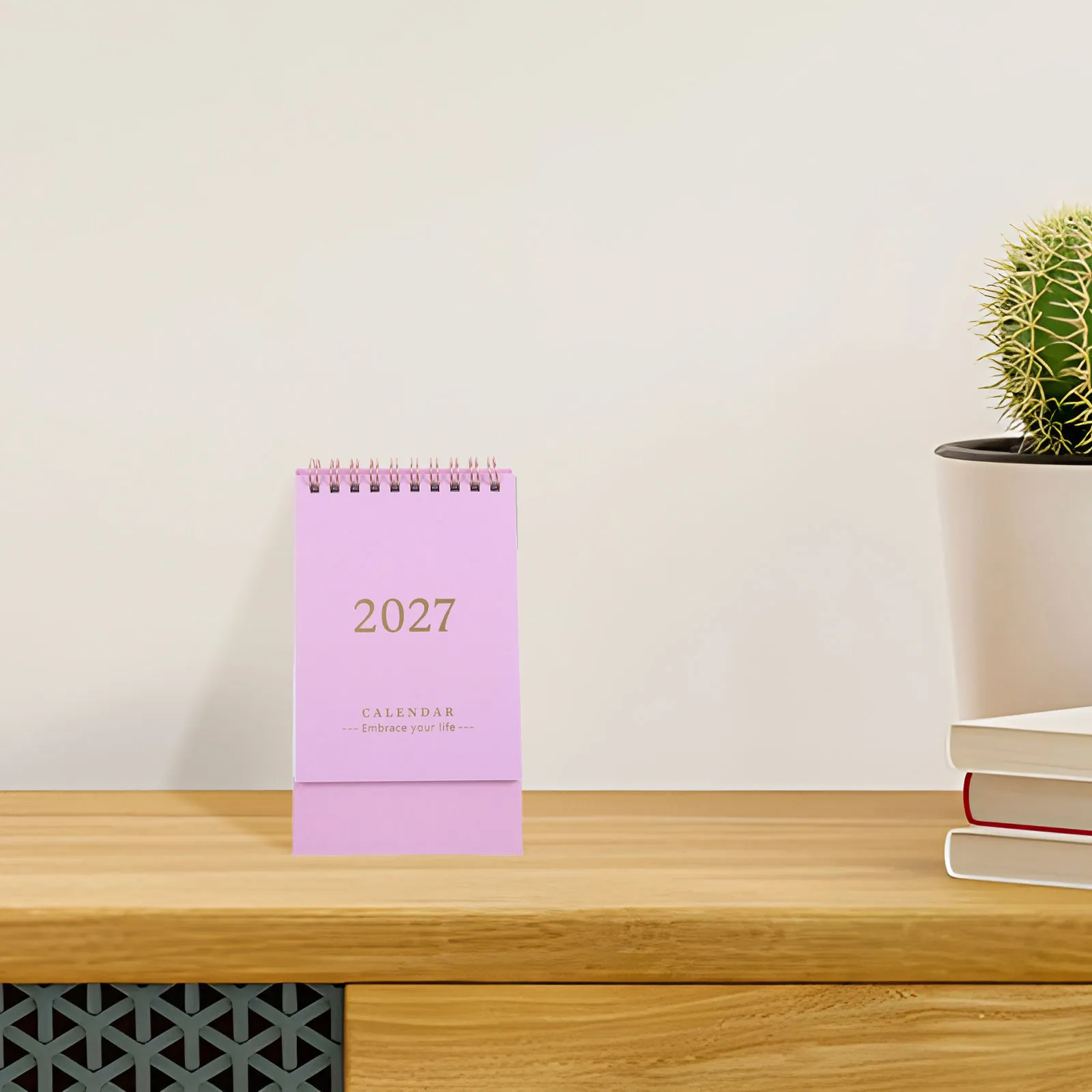 2027 Spiral Bound Desk Calendar Pink Standing Compact Monthly Flip Planner for Office Home School Desktop Mini Calendar