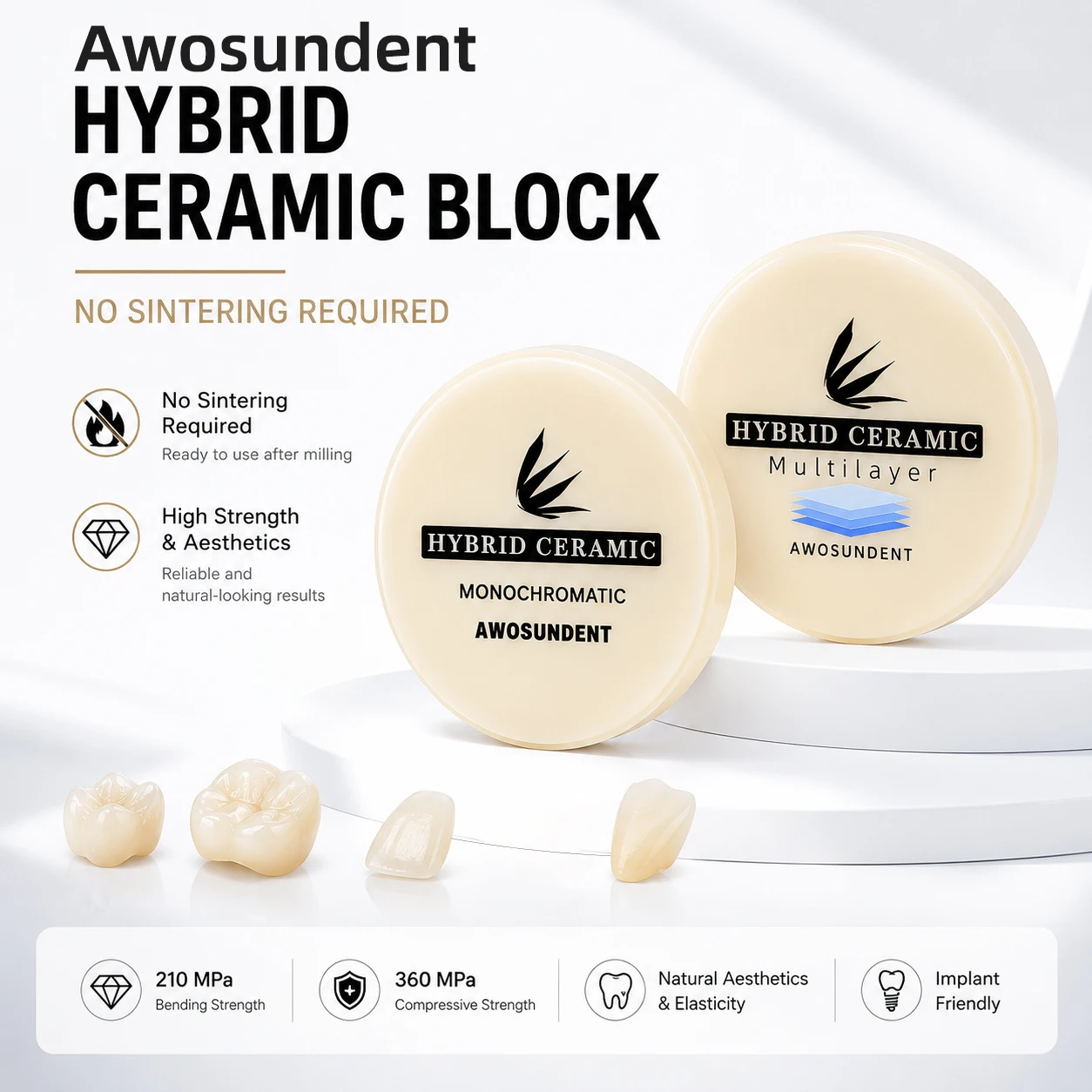 Hybrid Ceramic Disc A1 A2 A3 Colors 98mm Resin-composite Blocks for CAD/CAM Dental Supplies