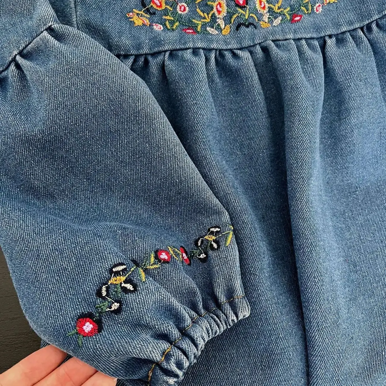 Girls\' Dress Spring and Autumn New Children\'s Soft Denim Embroidered Dress Long Sleeve Korean Edition Stylish Versatile