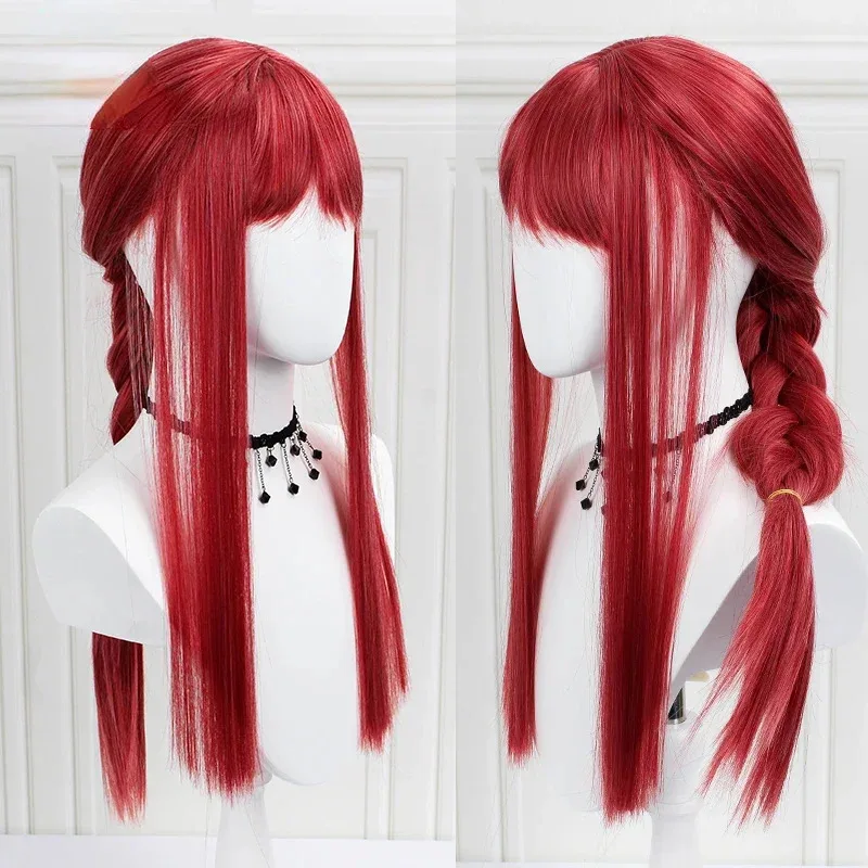 2026 Anime Chainsaw Man Makima Long Rose Red Cosplay Wig Role Play Halloween Synthetic Hair
