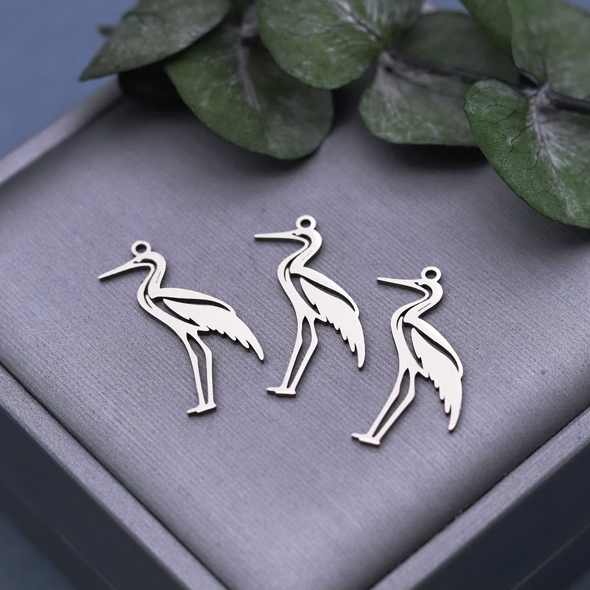 3pcs Crane Bird Pendants Stainless Steel Animal Charms For Necklace Earrings Jewelry Making Supplies DIY