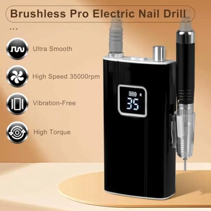 Profionl Nail Drill, 80w Brushl Pro Electric Nail Drill 35000rpm Cordl Nail Efile, High Torque, Quiet and Vibration-Free Electr