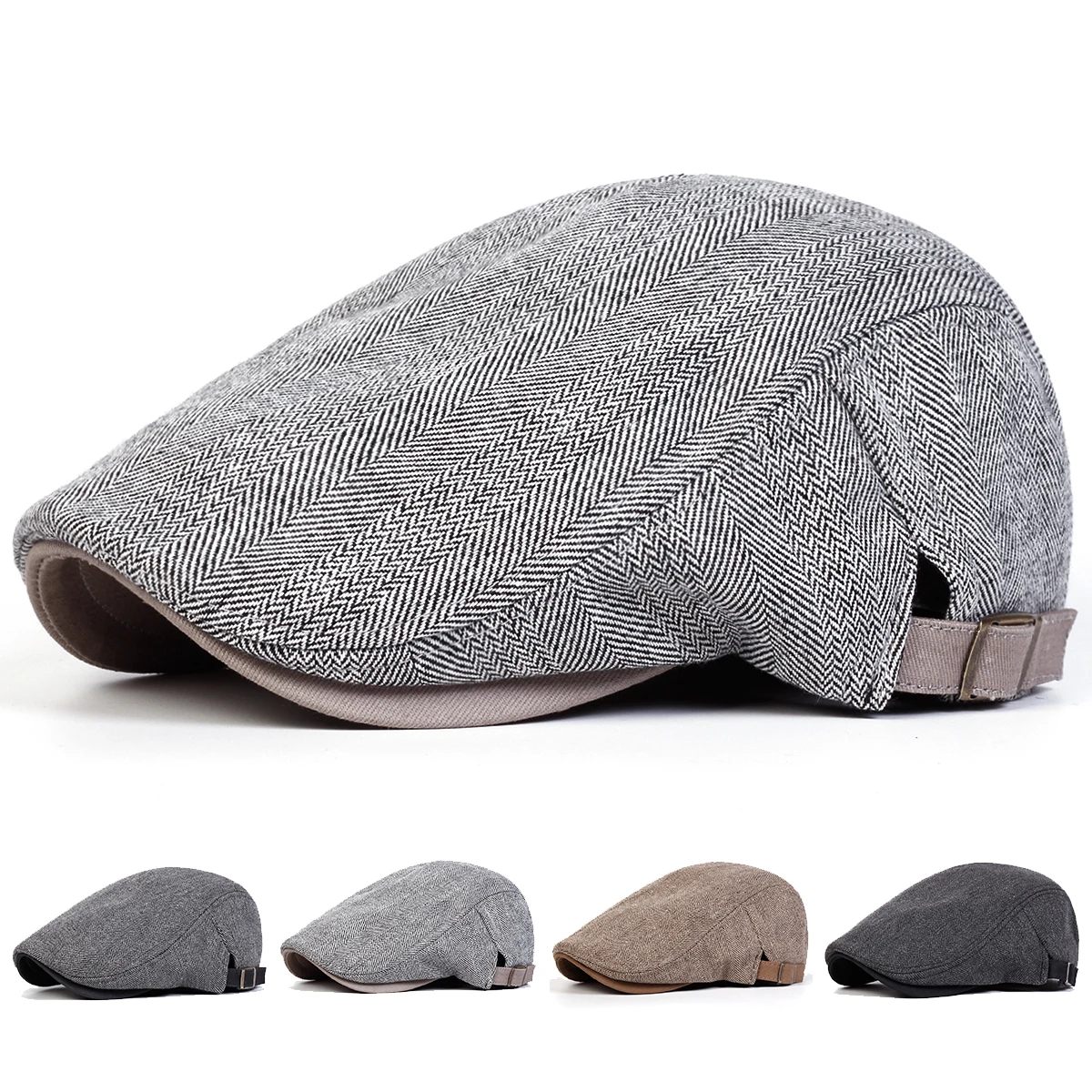 Men Retro Herringbone Grid Newsboy Caps British Painters Hats Spring and Autumn Adjustable Flat Cap Hip Hop Berets