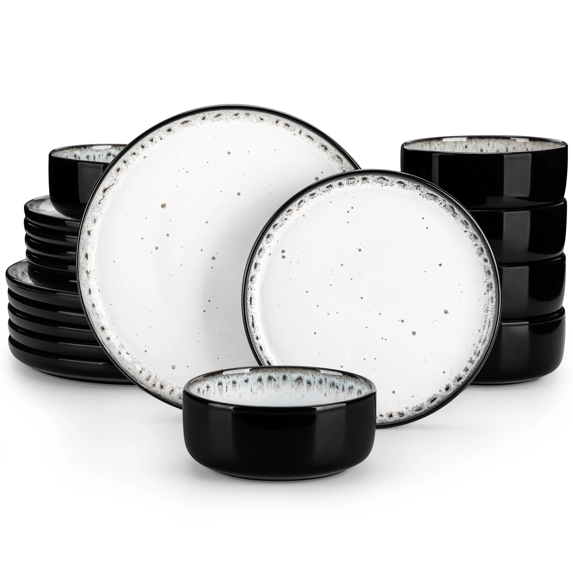 

vancasso 18/36 Piece White black Ceramic Plate Sets Mediterranean Stoneware Dinner Set with 6PCS Dinner Plate/Dessert/Bowl/Soup
