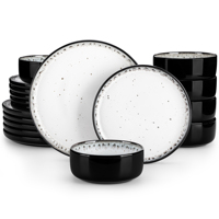 vancasso 18/36 Piece White black Ceramic Plate Sets Mediterranean Stoneware Dinner Set with 6PCS Dinner Plate/Dessert/Bowl/Soup
